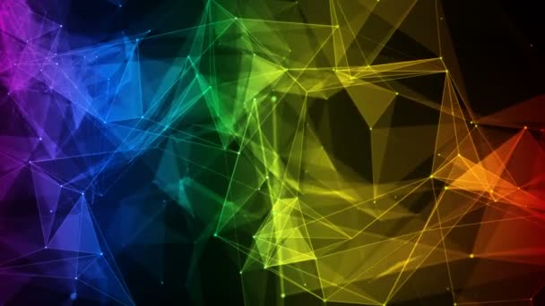 Fondo abstracto colorido iridiscente arco iris polígono Digital Data Network — Vídeo de stock