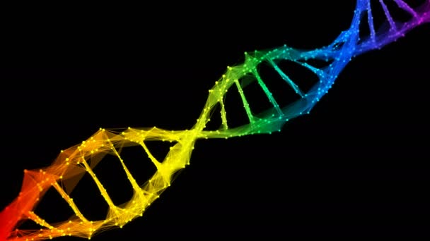 Απομονωμένη ιριδίζουσα ουράνιο τόξο ψηφιακό πολυγωνικό DNA μόριο σκέλος πολύχρωμο βρόχο — Αρχείο Βίντεο