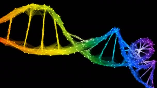 Isolated Iridescent rainbow Digital polygonal DNA molecule strand colorful Loop — Stock Video