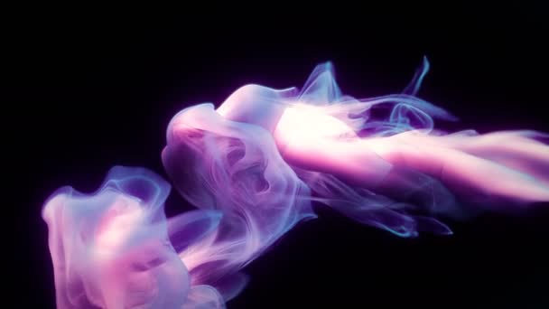 Color rosa púrpura pintura gotas de tinta en agua nube de tinta remolino humo alfa — Vídeo de stock