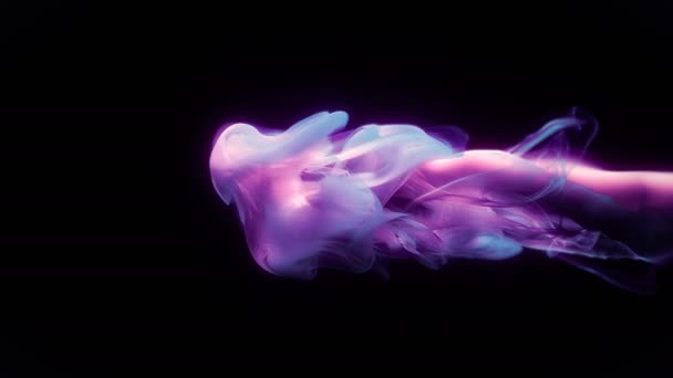 Purple pink color paint ink drops in water inky cloud swirling smoke alpha — Stock Video