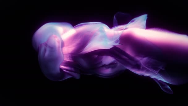Purpurové růžové barvy kapky inkoustu ve vodě inkoustový oblak vířící kouř alfa — Stock video