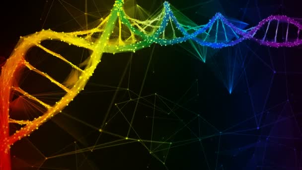 Arc-en-ciel irisé Polygone numérique molécule d'ADN brin coloré fond de boucle — Video