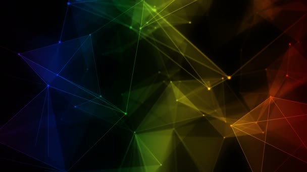 Абстрактний фон барвистий райдужний багатокутник Цифрова мережа даних — стокове відео