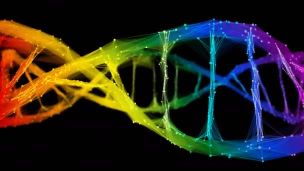 Isoliert irisierenden Regenbogen digitalen polygonalen DNA-Molekül Strang bunte Schleife — Stockvideo
