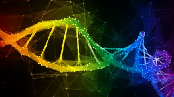 무지개 무지개 디지털 다각형 DNA 분자 가닥 다채로운 루프 배경 — 비디오