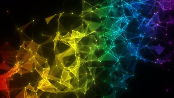 抽象的な背景カラフルな虹のポリゴンデジタルデータネットワーク — ストック動画