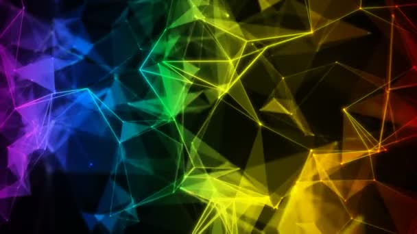 Αφηρημένο φόντο πολύχρωμο ιριδίζουσα ουράνιο τόξο πολυγώνου ψηφιακό δίκτυο δεδομένων — Αρχείο Βίντεο