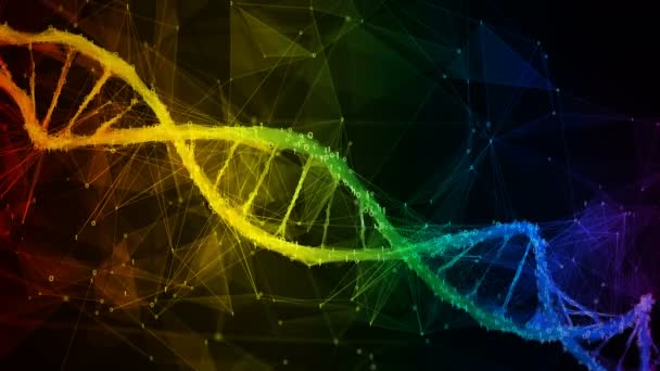 Schillernde Regenbogen binäre Polygon Digital DNA Molekül bunt Schleife Hintergrund — Stockvideo