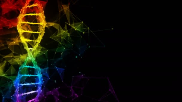 Ιριδίζον ουράνιο τόξο δυαδικό πολύγωνο Ψηφιακό μόριο DNA πολύχρωμο φόντο βρόχων — Αρχείο Βίντεο