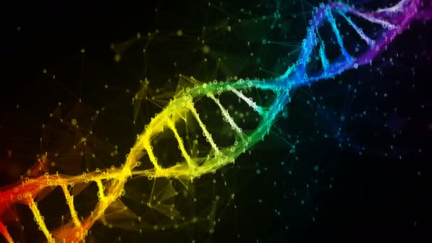 Schillernde Regenbogen binäre Polygon Digital DNA Molekül bunt Schleife Hintergrund — Stockvideo