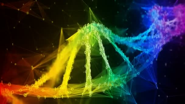 Iridescent rainbow binary polygon Цифровая молекула ДНК красочный Loop Background — стоковое видео
