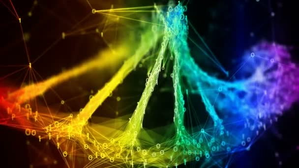 Irizáló szivárvány bináris poligon Digitális DNS molekula színes hurok háttér — Stock videók