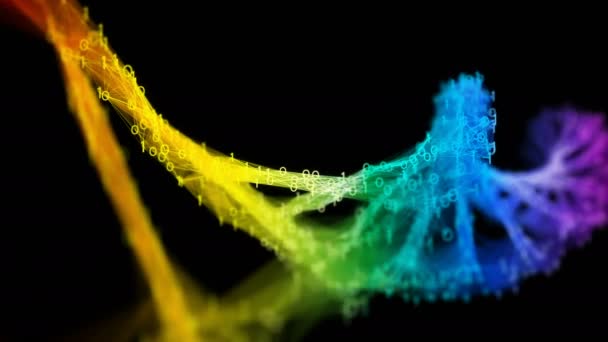 Schillerndes binäres Polygon aus Regenbogen Digital DNA Molekül bunt Loop alpha — Stockvideo