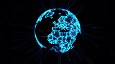 Dijital dünya büyük veri sosyal ağı Dünya gezegeni hologramı 4k alfa matte döngüsü