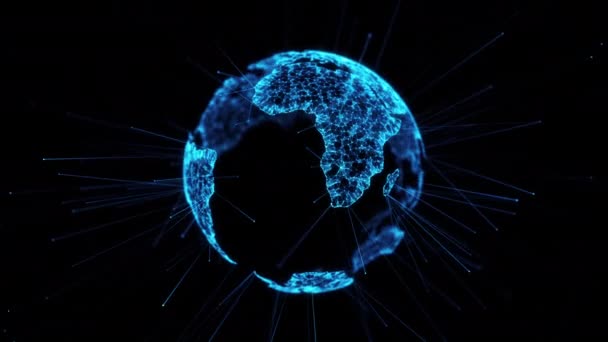 Dijital dünya büyük veri sosyal ağı Dünya gezegeni hologramı 4k alfa matte döngüsü — Stok video