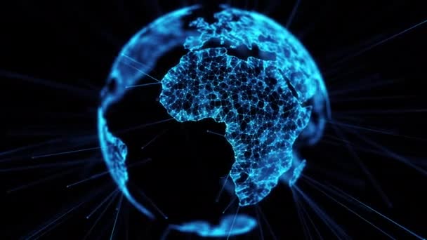 Digital globe big data social network Earth planet hologram 4k alpha matte loop — Stock Video