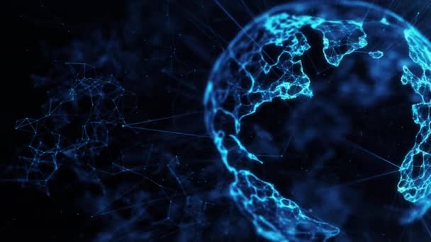 Cyfrowy globus big data social network Ziemia planeta hologram 4k pętla tło — Wideo stockowe