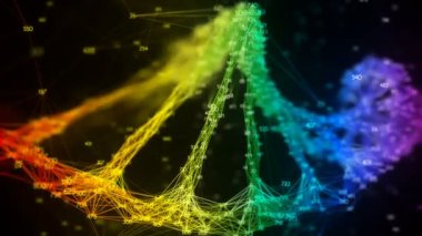Yanardöner gökkuşağı rastgele parmaklar DNA molekülü iplik renkli arka plan 4k