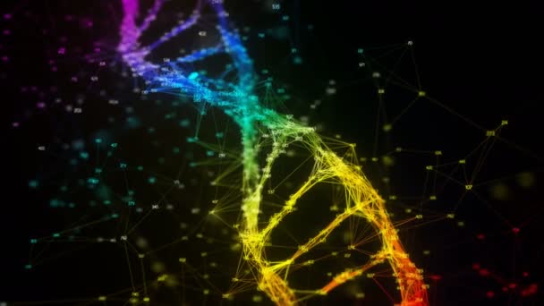 Яскрава веселка випадкові цифри молекули ДНК ланцюг барвистий петля фон 4k — стокове відео