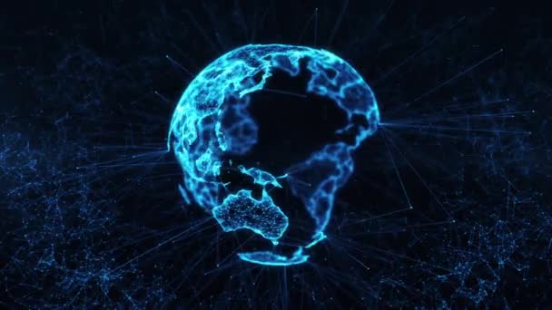 Digital globe big data social network Earth planet hologram 4k loop background — Stock Video