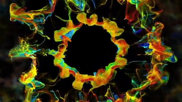 Multipla iridescente multicolore pulsanti esplosioni di particelle d'urto alfa — Video Stock