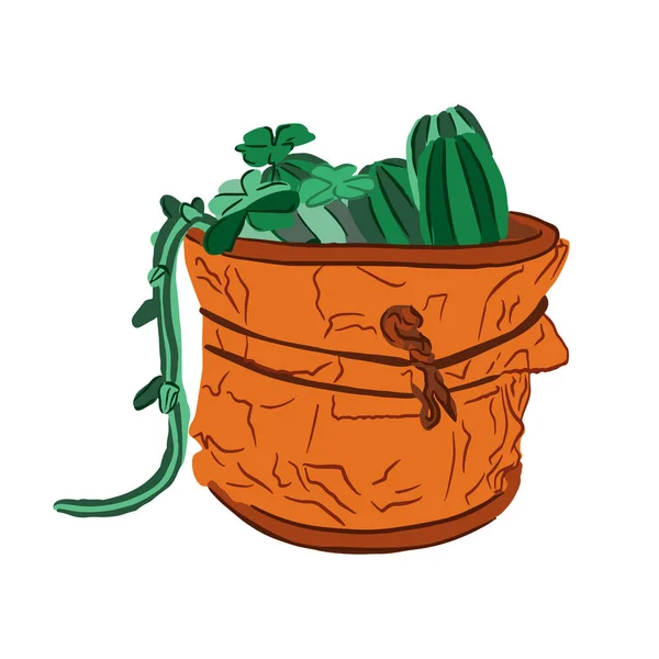 Izolovaná zelená rostlina v hnědém květináči — Stockový vektor