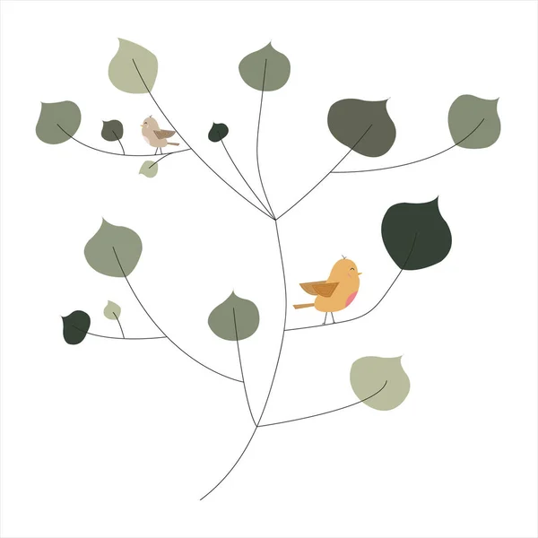 Ağaçta el çizimi kuşlar. bahar konsepti