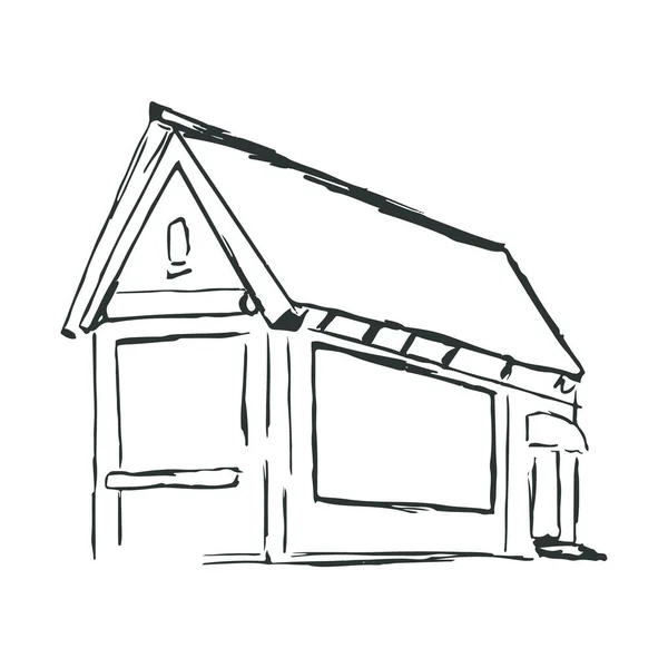 Esquisse de la maison avec toit en triangle — Image vectorielle
