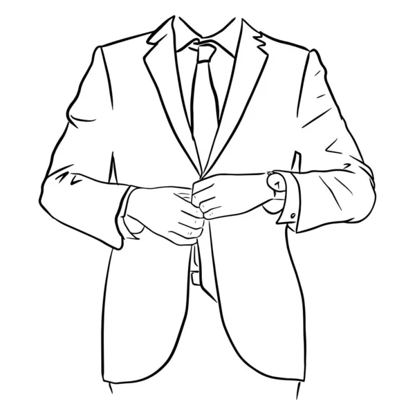 Esquisse d'un homme d'affaires avec cravate et montre boutonner sa veste — Image vectorielle