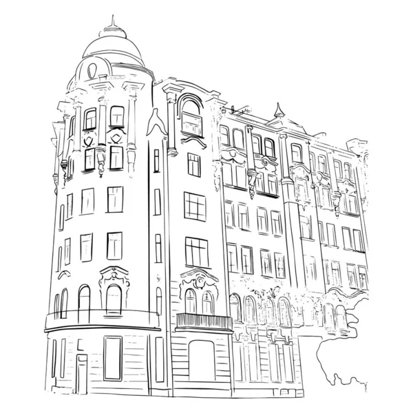 Schets van klassieke stijl gebouw in doodle stijl. — Stockvector