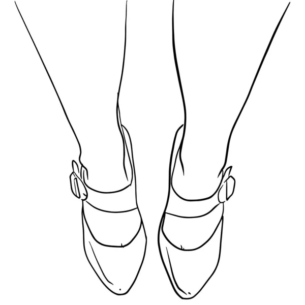 Контур эскиза ног в ботинках вид сверху — стоковый вектор