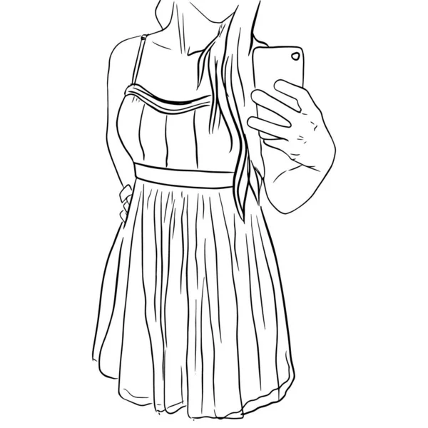 Chica en vestido do selfie — Vector de stock