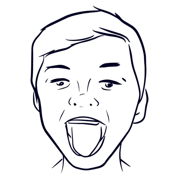 Açık ağızlı ve dilli bir çocuk çizimi.