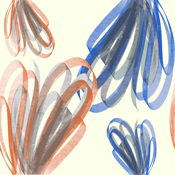 Nahtloses abstraktes Vektormuster mit geschwungenen Linien in orange-grau und blau — Stockvektor