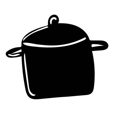 Karikatür tarzında izole edilmiş siyah mutfak tenceresi.