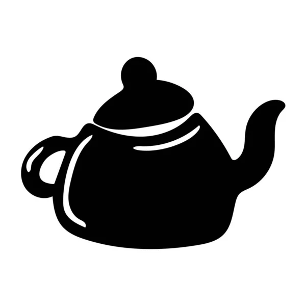 Vereinzelte schwarze Teekanne im Cartoon-Stil — Stockvektor