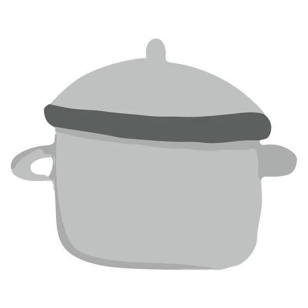 Изолированная серая кухонная сковорода с крышкой в стиле мультфильма — стоковый вектор