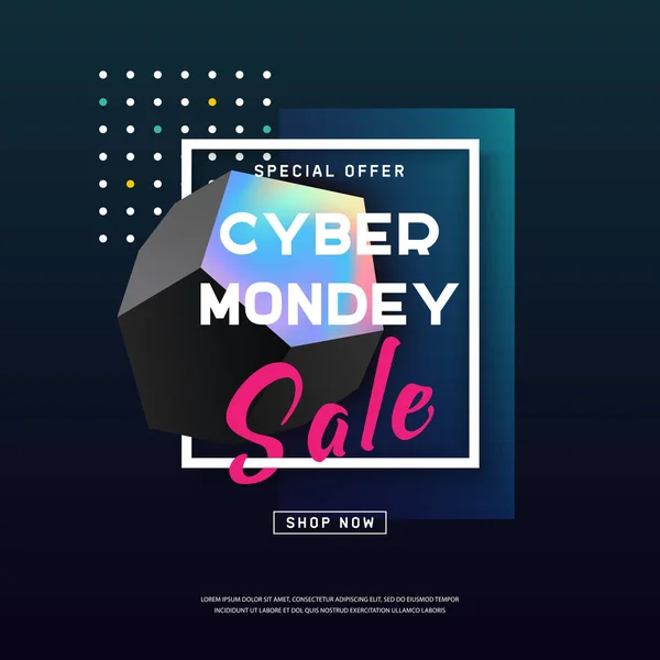 Cyber Monday Banner Concepto Medios Comunicación Estilo Moderno Neón Forma — Archivo Imágenes Vectoriales