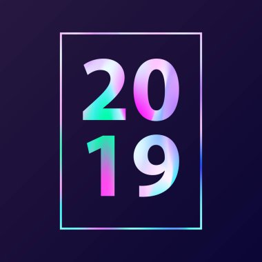 Yeni yıl kartı holografik metinle 2019