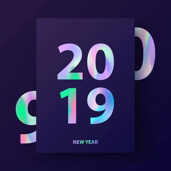 Nowy rok karty holograficzne tekstem 2019 — Wektor stockowy