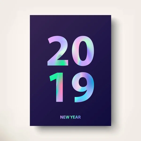 Nowy rok karty holograficzne tekstem 2019 — Wektor stockowy