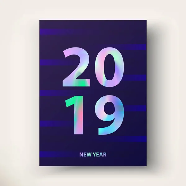 Nowy rok karty holograficzne tekstem 2019 — Wektor stockowy