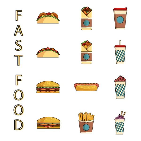 Fast-Food-Ikonen gesetzt. Vektorillustration. — Stockvektor