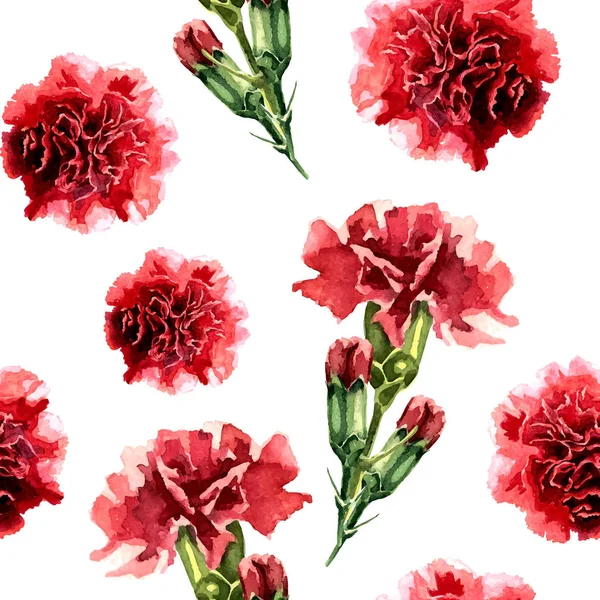 Patrón sin costura con flores de clavel de acuarela — Vector de stock