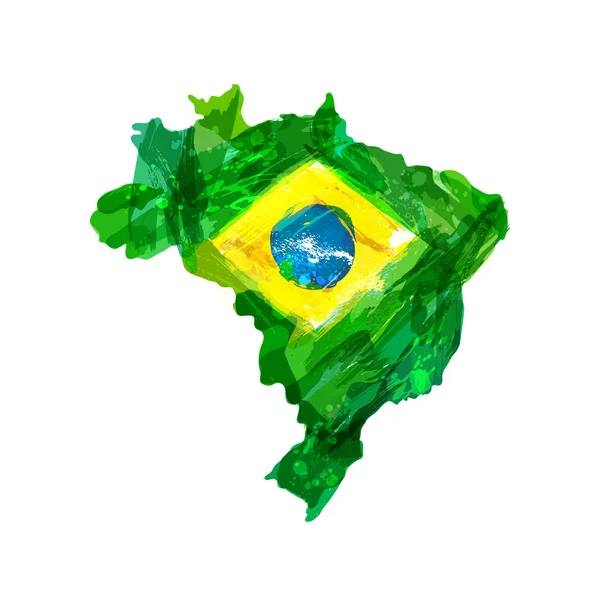 수채화 손으로 그린 브라질 지도 — 스톡 벡터
