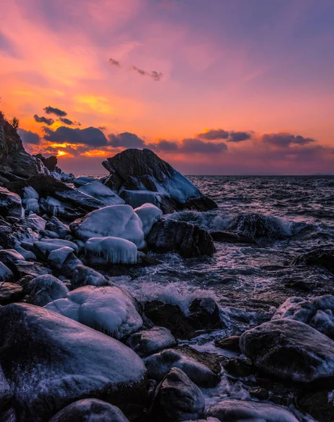 Puesta Sol Invierno Mar — Foto de Stock