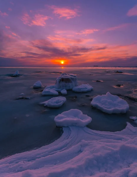 Zimní Západ Slunce Moři — Stock fotografie