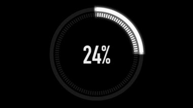 Alfa kanalı ile animasyon beyaz yükleme bar. 0-100 yüzde. siyah arka plan üzerine beyaz bir daire. Download sayfa. Animasyon - 0-100 yükleme.