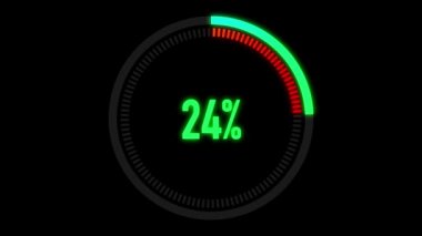 Animasyon yeşil ve kırmızı yükleme çubuğu Alpha kanalı ile. 0-100 yüzde. Siyah zemin üzerine yeşil ve kırmızı daire. Download sayfa. Animasyon - 0-100 yükleme.